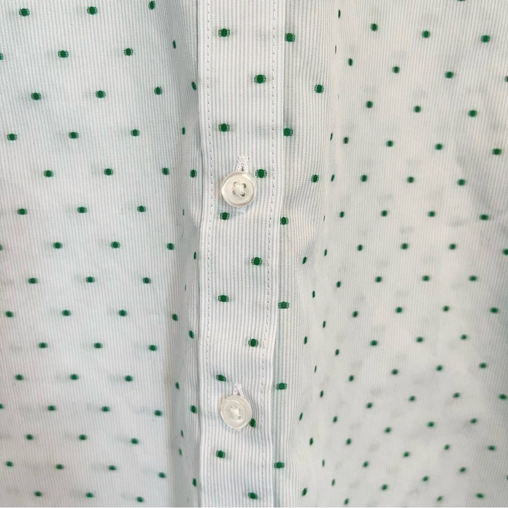 Lands End No Iron Green Embroidered Blue Long Sleeve Button Down Shirt, Size 12P - Picture 7 of 10